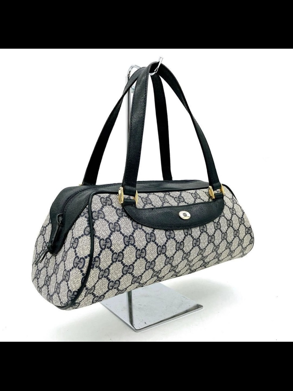 Gucci Black & Beige Monogram Shoulder Bag